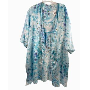 Secret Treasures Gown & Robe Women 3X Blue Floral Satin Kimono Robe Chemise Gown